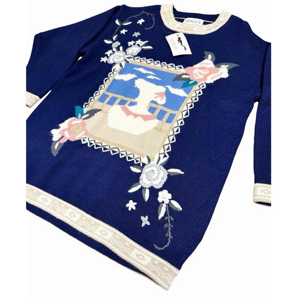 Vintage Sweater Kitsch Cottage Scene Novelty Cottagecore RARE Giacca Fashion - Picture 3 of 8